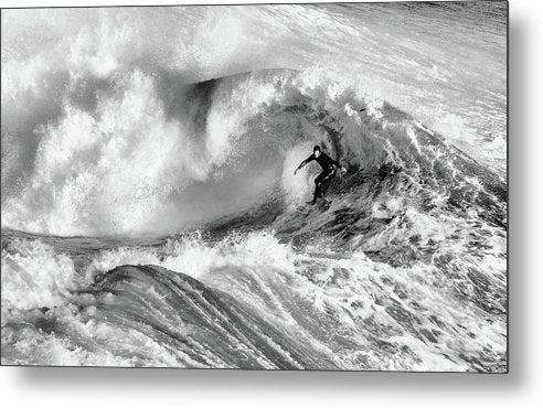 Surfer in Santa Cruz, Black and White / Art Photo - Metal Print