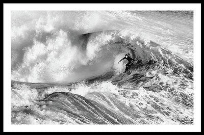 Surfer in Santa Cruz, Black and White / Art Photo - Framed Print