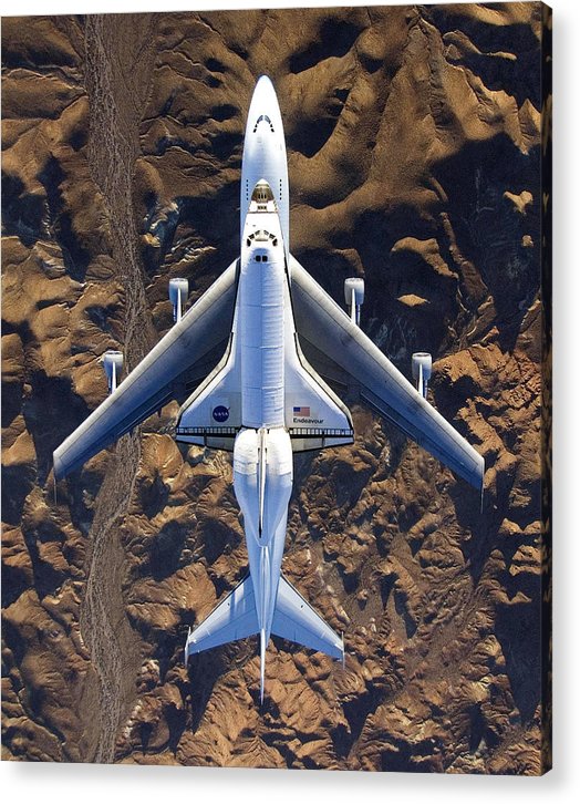 The Space Shuttle Endeavour Mounted atop its Modified Boeing 747 Carrier Aircraft / Art Photo - Acrylic Print