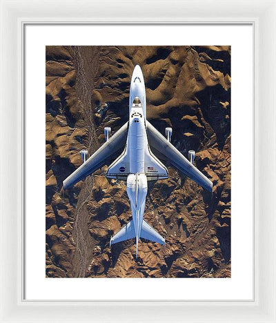 The Space Shuttle Endeavour Mounted atop its Modified Boeing 747 Carrier Aircraft / Art Photo - Framed Print