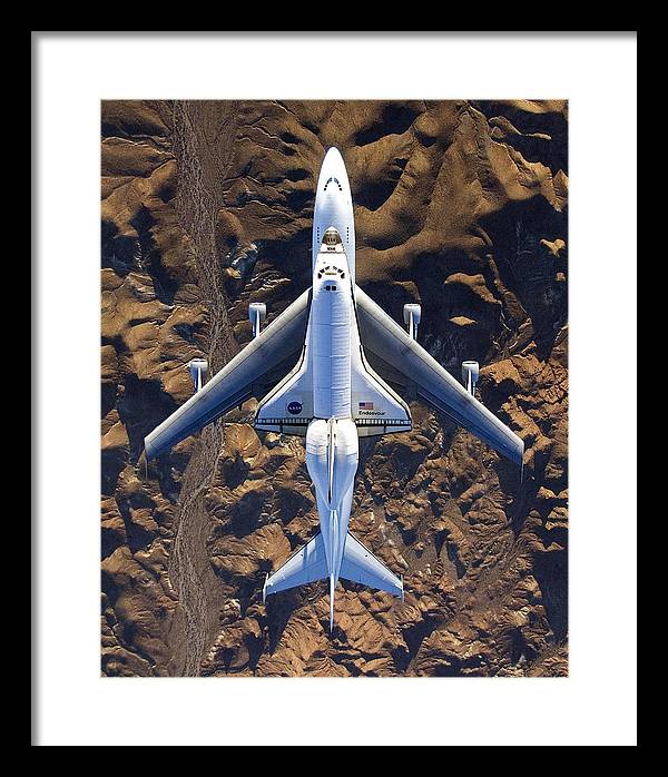 The Space Shuttle Endeavour Mounted atop its Modified Boeing 747 Carrier Aircraft / Art Photo - Framed Print